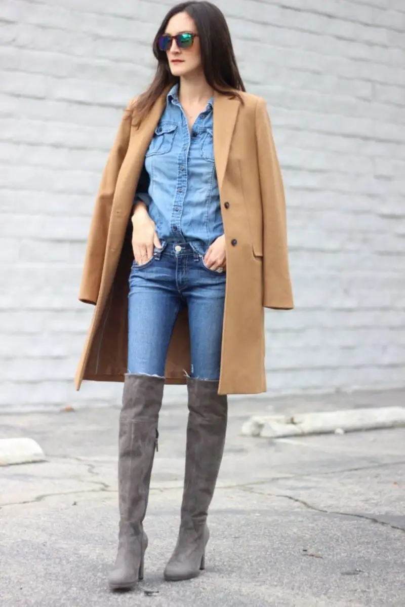 overknee stiefel leder sind overknees noch modern 2022 graue velours overknees stiefel jeans mantel