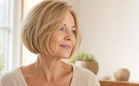 Bob Frisuren 2026 Frauen ab 50: weicher kinnlanger Bob in Dreiviertelansicht