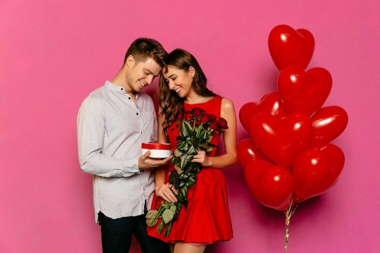beautiful couple celebrating st. valentine's day