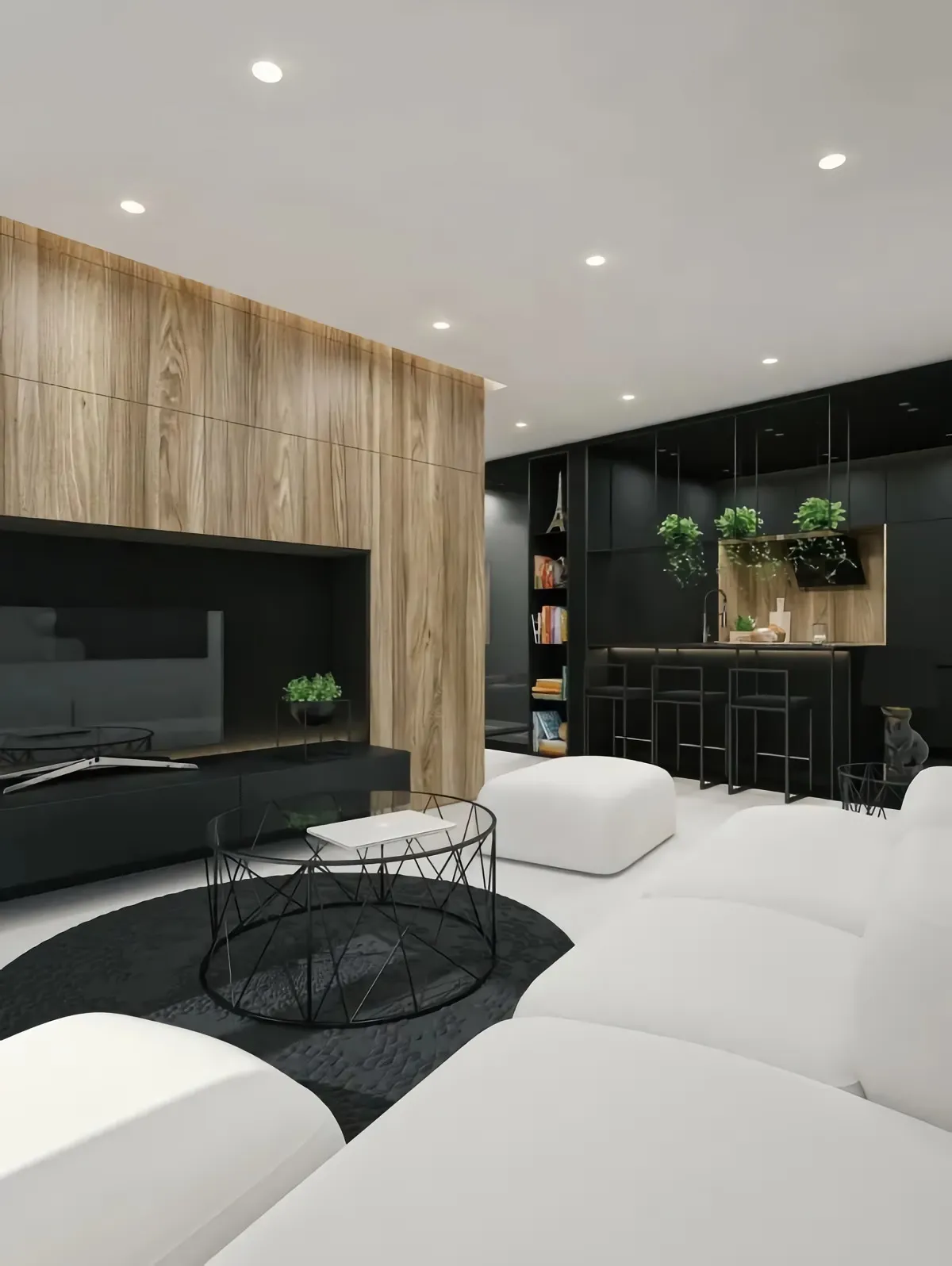 weiss mit schwarz kombinieren und wohnzimmer elegant einrichten