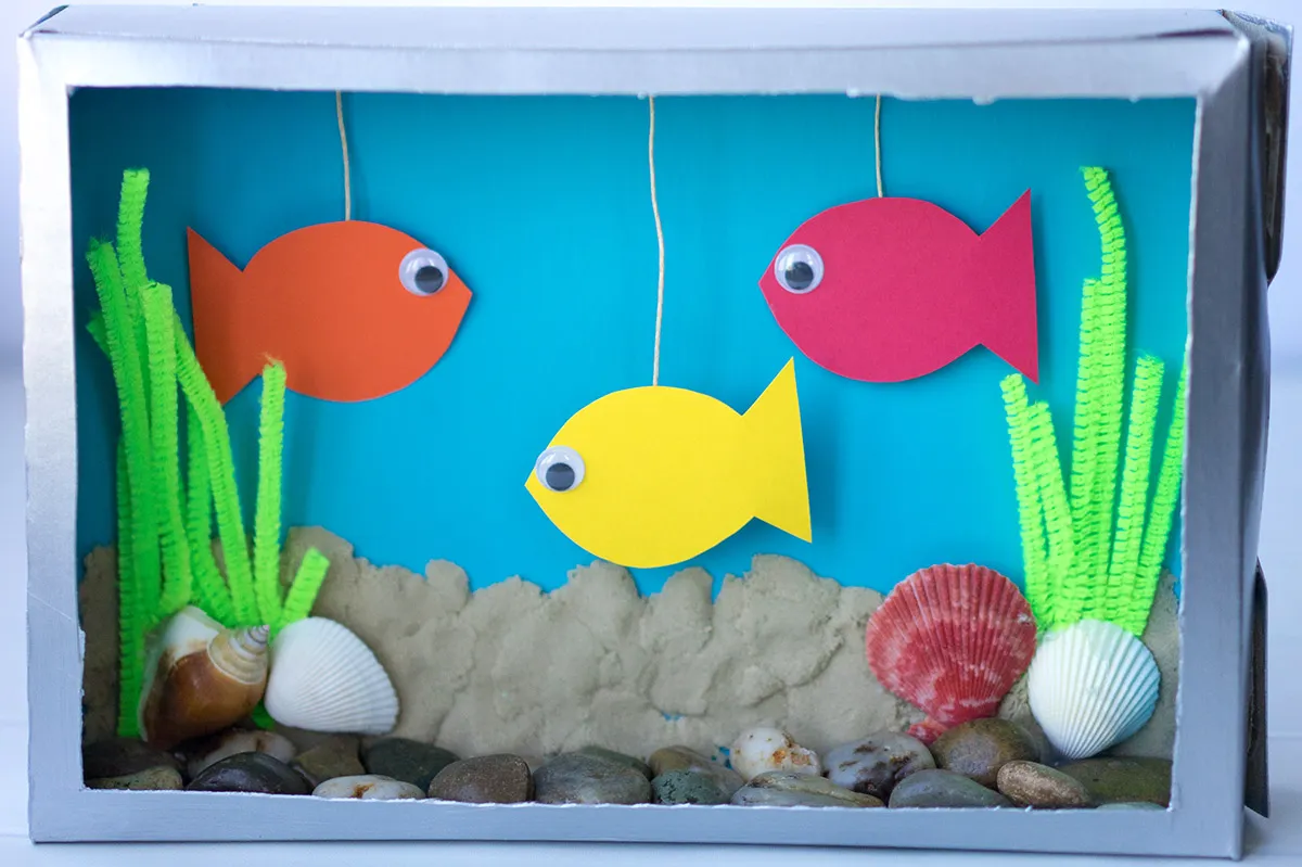 basteln mit schuhkartons aquarium mit kindern selber machen