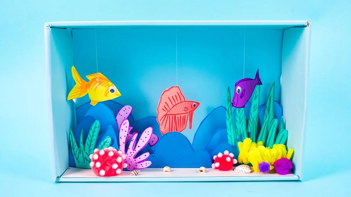 basteln mit schuhkartons aquarium selber machen mit kindern