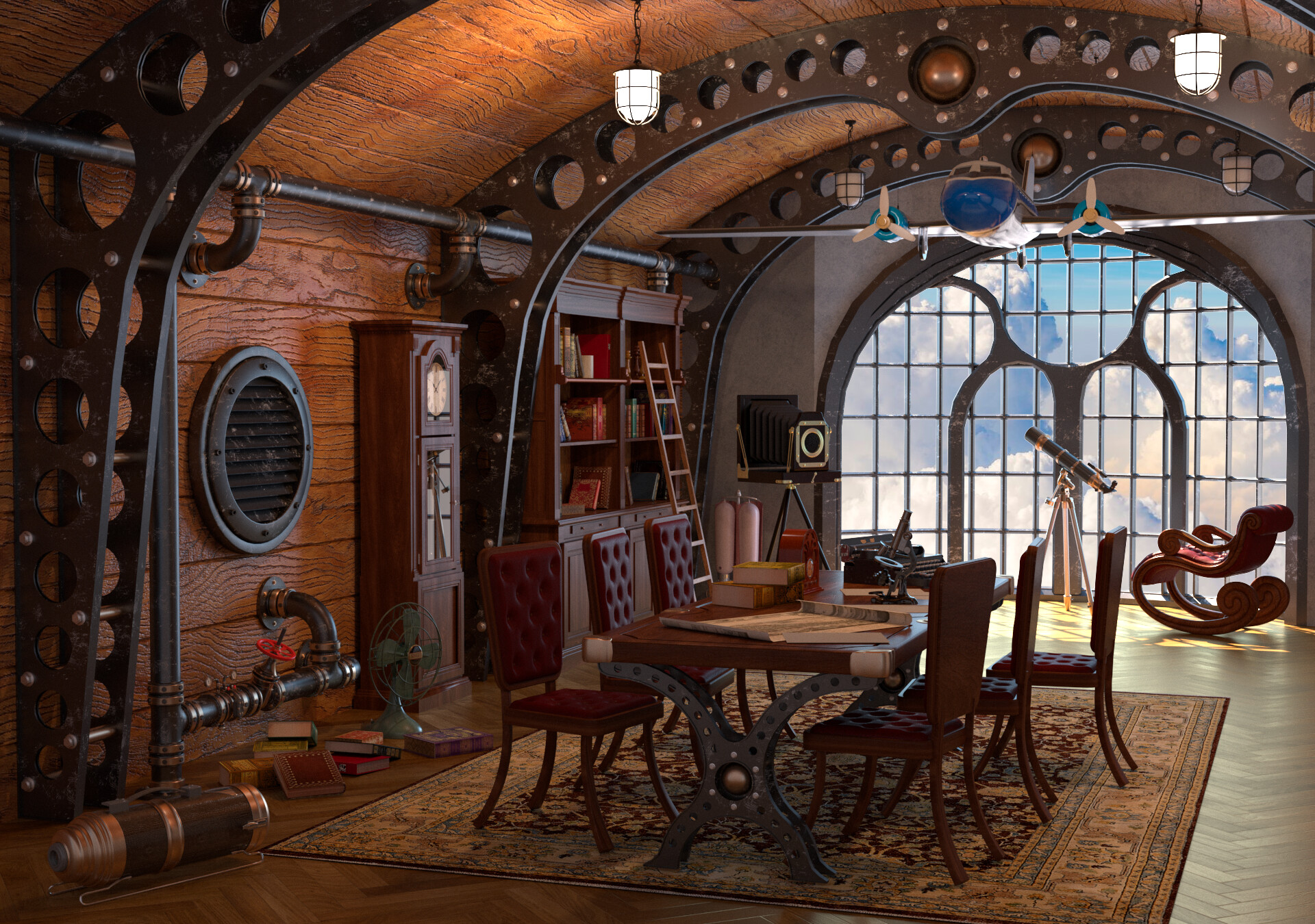 humorous steampunk living room