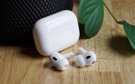 airpods case und airpods neben dem schwarzen blumentopf reinigen