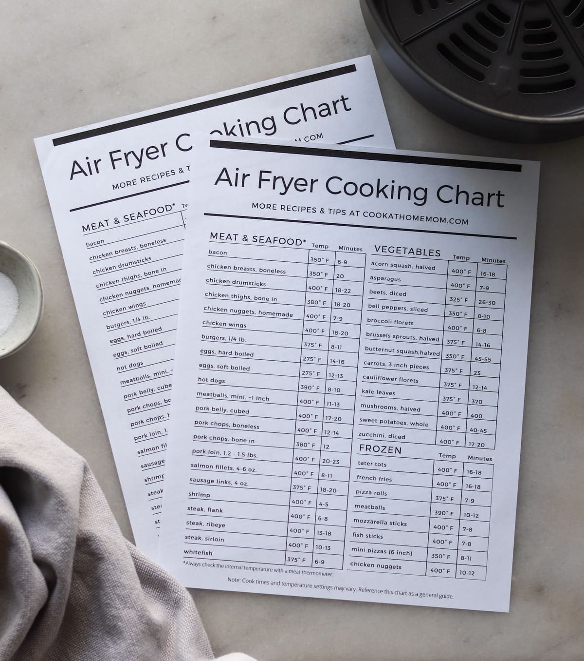 air fryer accessories tabelle kochen zeit und temperatur