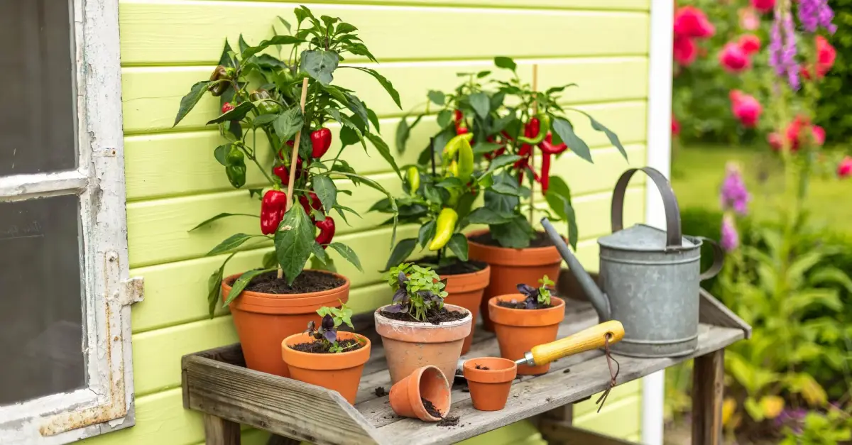 gute nachbarn fuer paprika pflanzen paprika in topf pflanzen viele tontoepfe mit peperoni sorten
