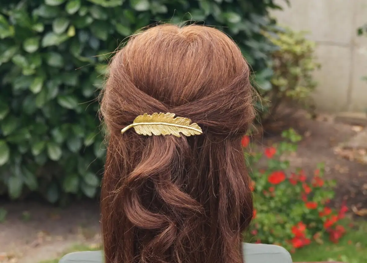 haarspangen damen metall grosse haarklammern frau rote haare mit halboffen frisur haarspangen feder form gol