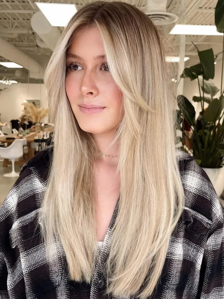 pony rauswachsen lassen blonde balayage mit mittelscheitel