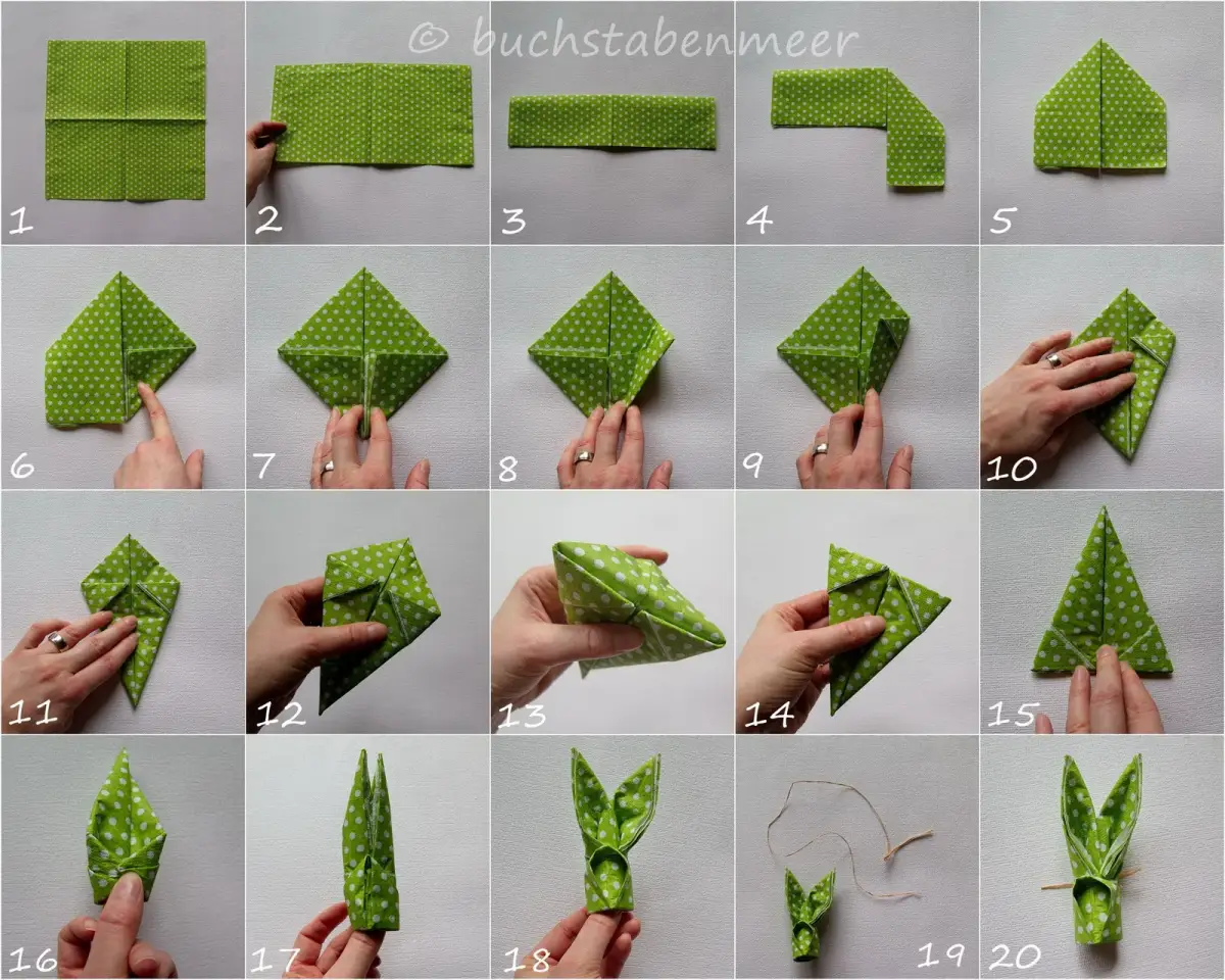 servietten falten ostern einfach osterhase aus gruener serviette schritt fuer schritt