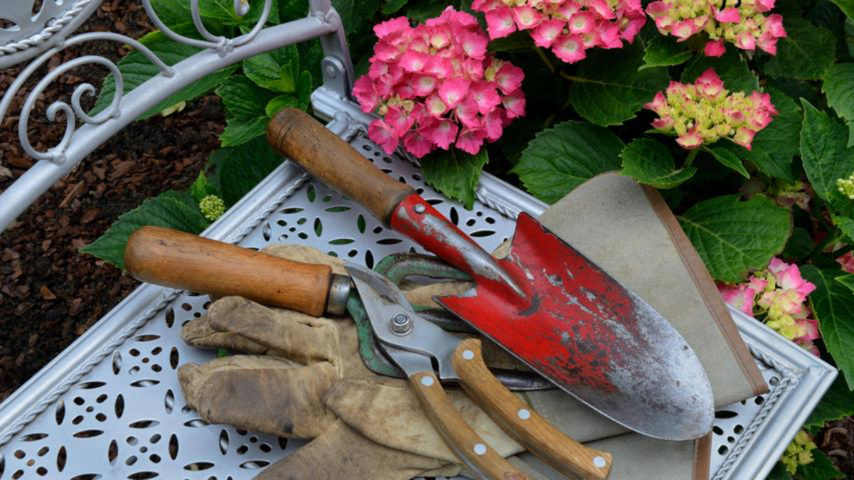 spuelmaschine anmachen gartenutensilien handschuhe schaufel