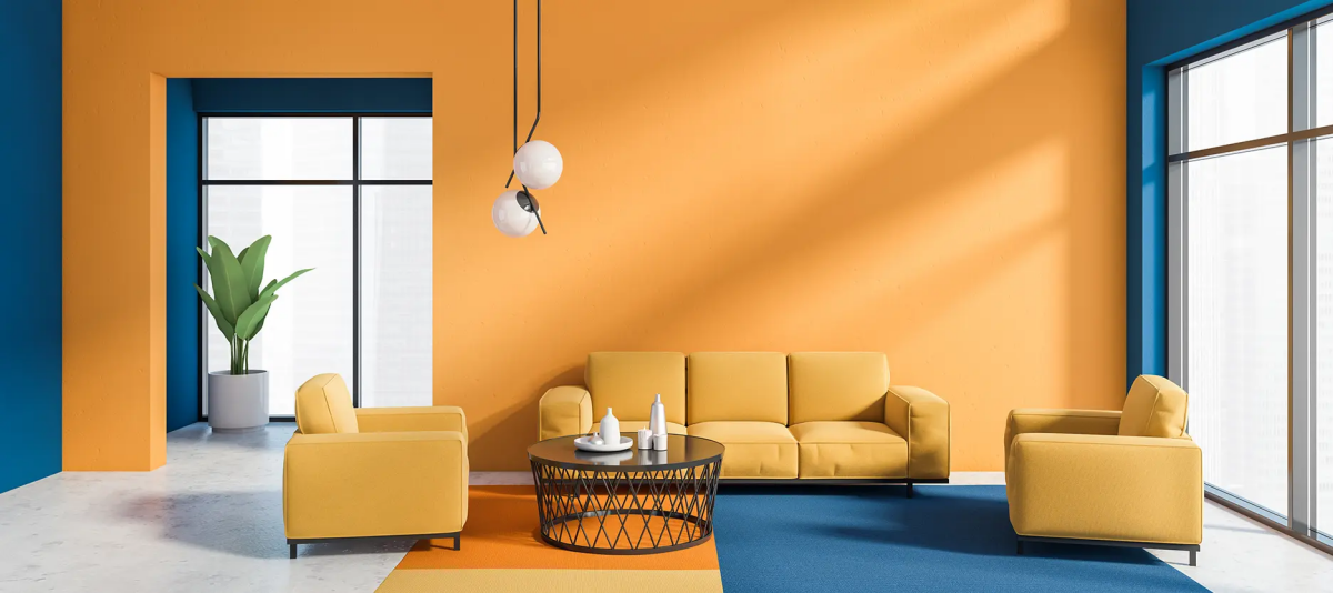 wohnzimmer in orange und welche farben sind 2023 angesagt
