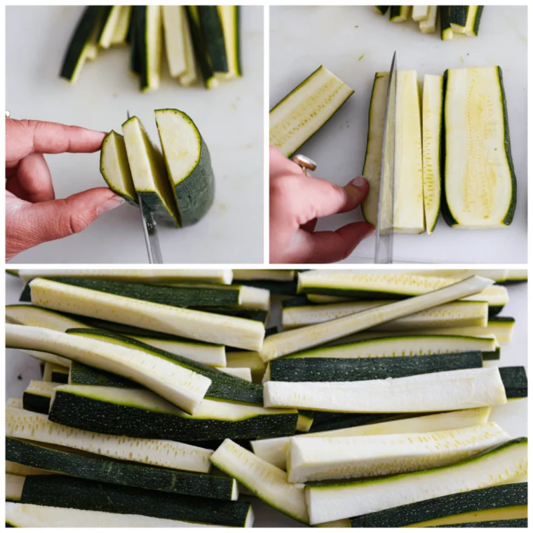 schneiden von zucchini für knusprige pommes frites