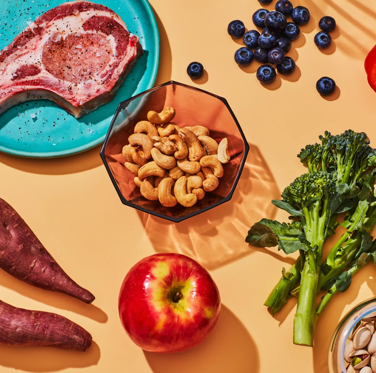 checkliste zum abnehmen nüsse frisches obst und gemüse fleisch essen proteine