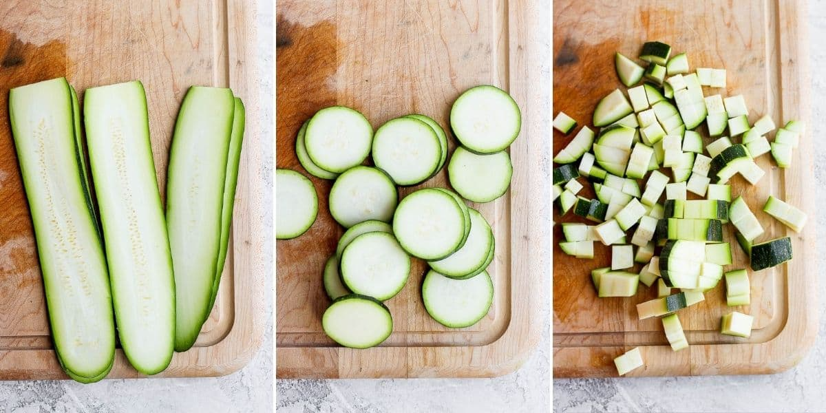 drei verschiedene methoden zum schneiden von zucchini
