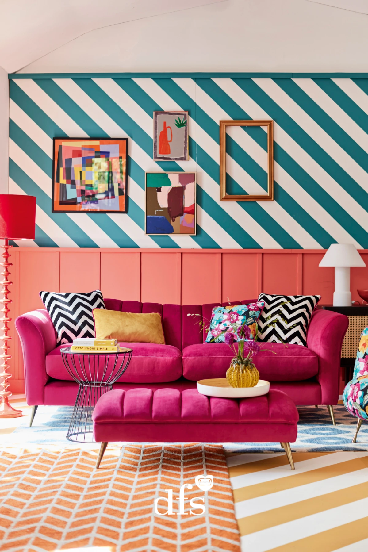 hot pink sofa styling