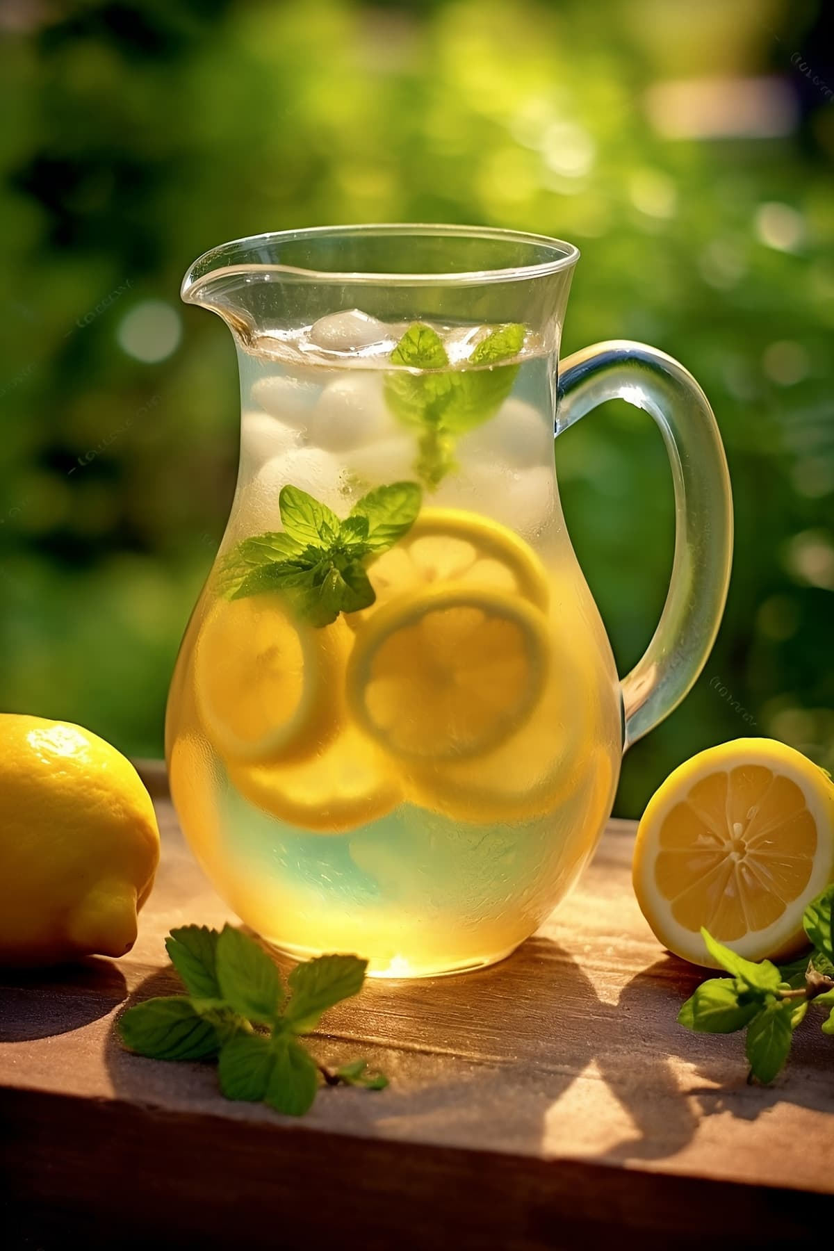 krug mit selbstgemachter limonade mit eis zitronen und minze