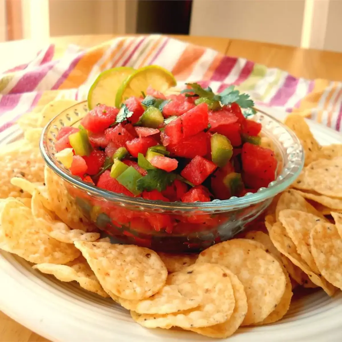 fingerfood beach party ideen salat aus wassermelonen mit chips