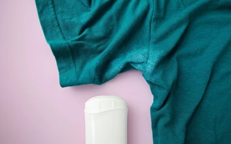 grünes t shirt mit weißem fleck neben dem deodorant