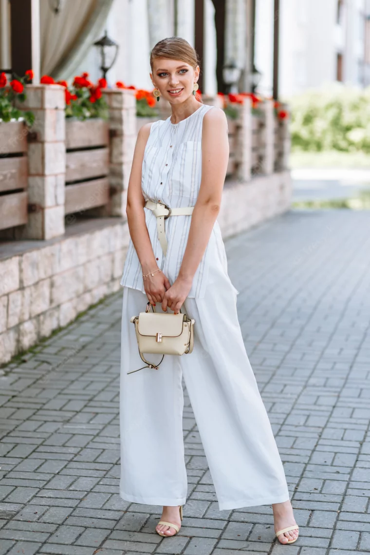 weiße leinenhose kombinieren damen outfit fuer den sommer