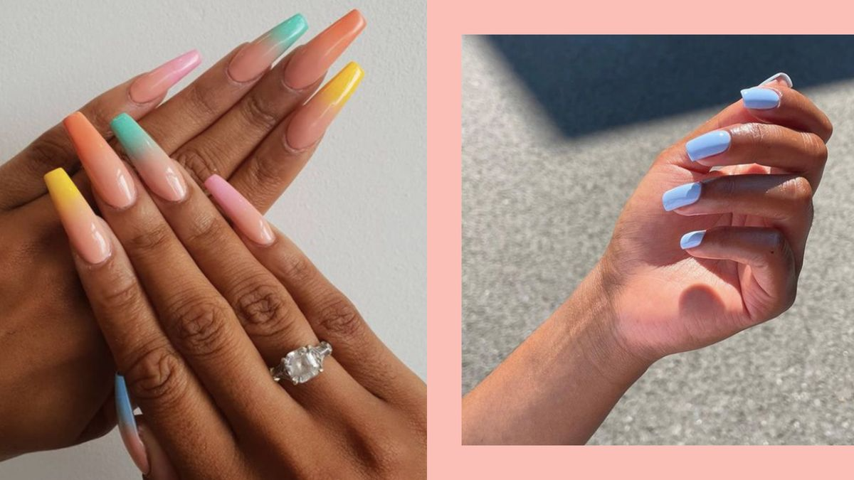 zwei verschiedene nagellack trends 2023 mit pastelltönen