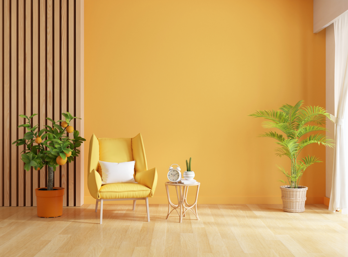 wandgestaltung ideen wohnzimmer gelbe waende