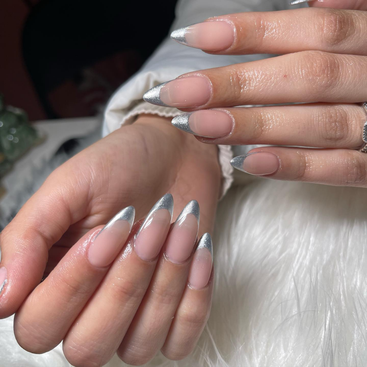silver french nails yamilette nails