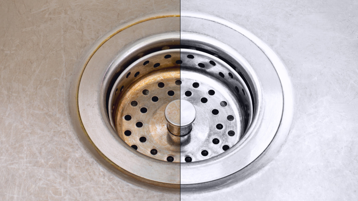 vor und nach der reinigung waschbeckenstöpsel