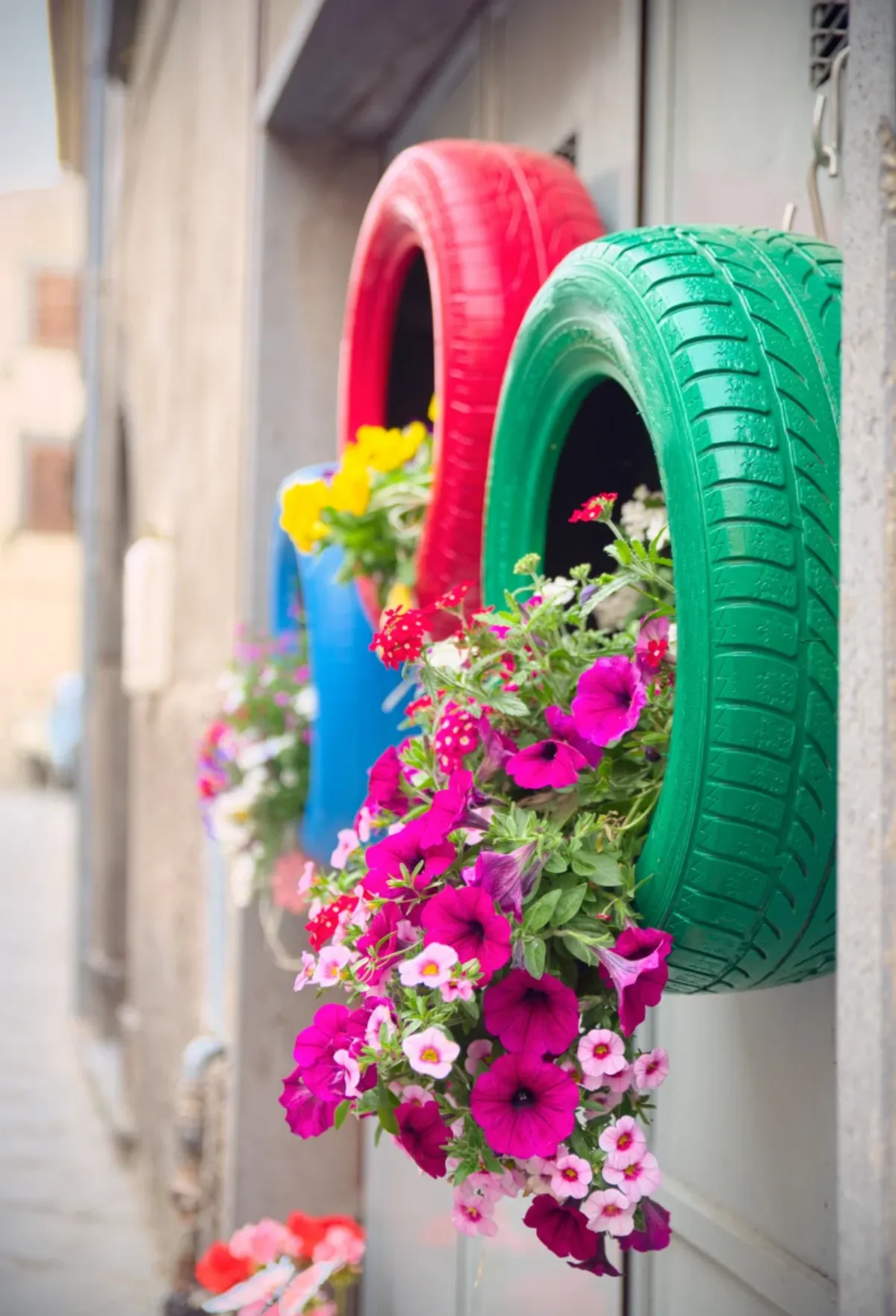 petunien in autoreifen pflanzen diy ideen für den garten