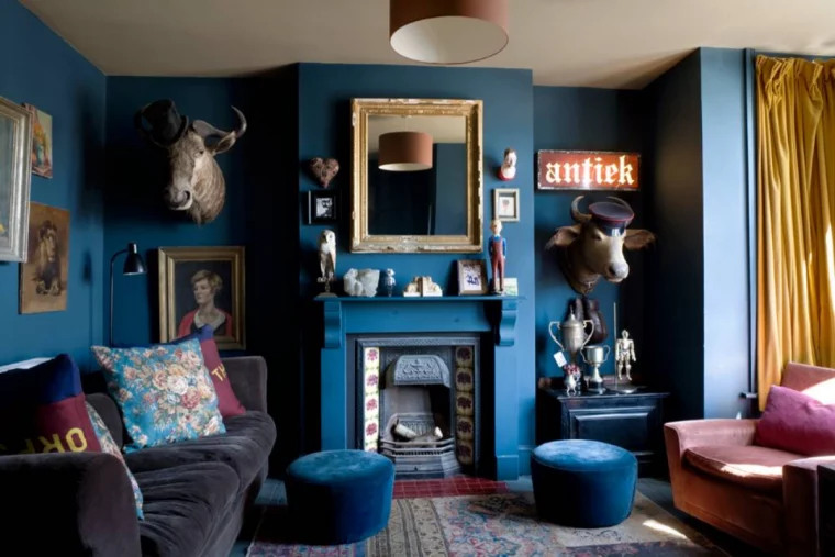 eclectic living room kamin deko