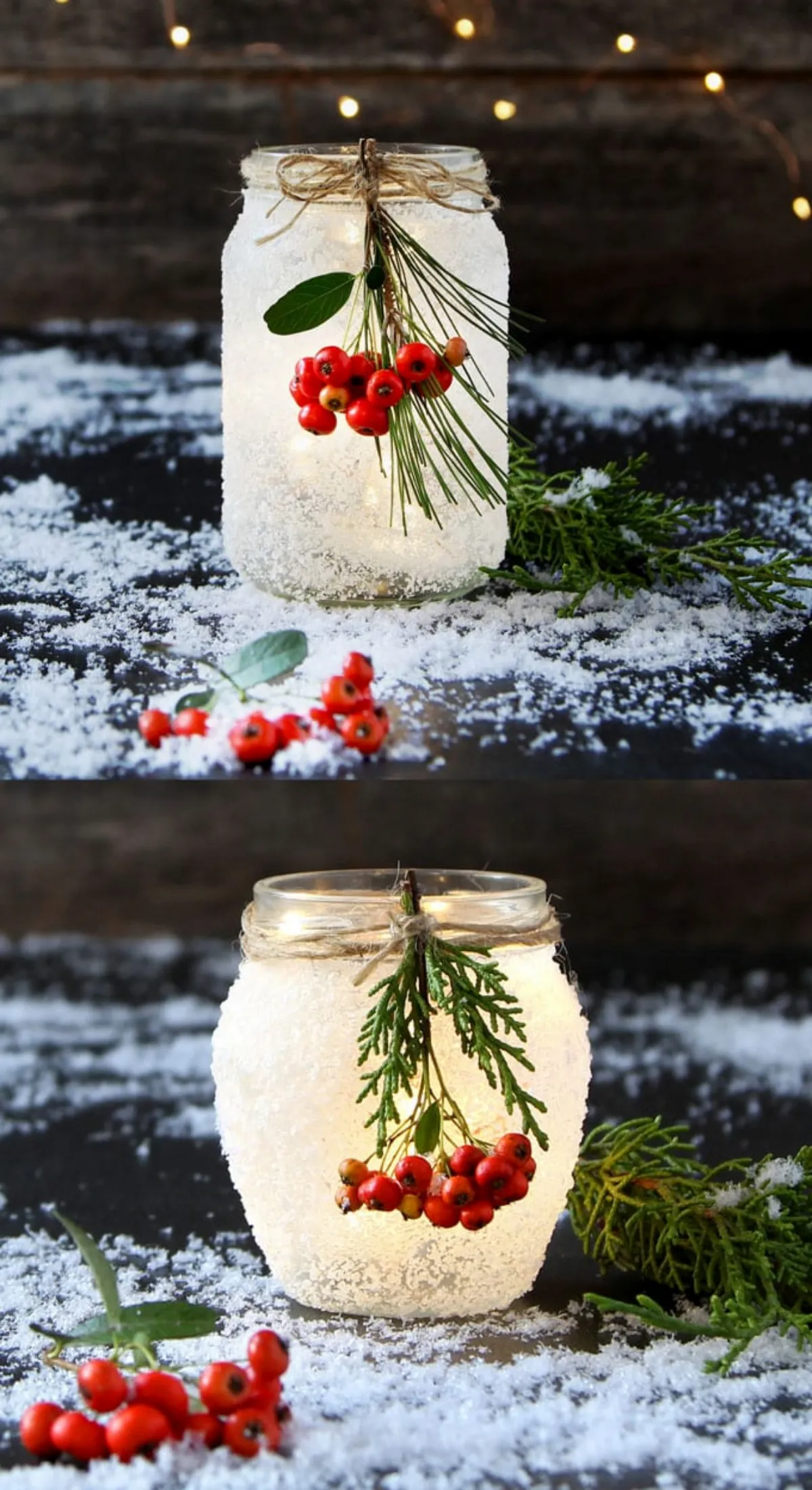 diy gefrostete laternen glas mit künstlichem schnee