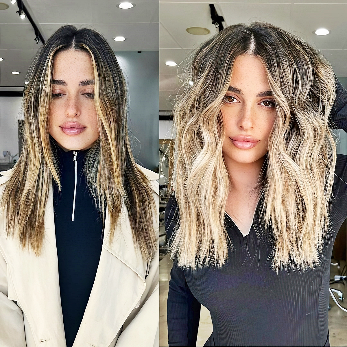 frisuren fuer feines haar vorher nachher volumenschnitt fuer duenne haare balayage ombre blond braun raylorojohair