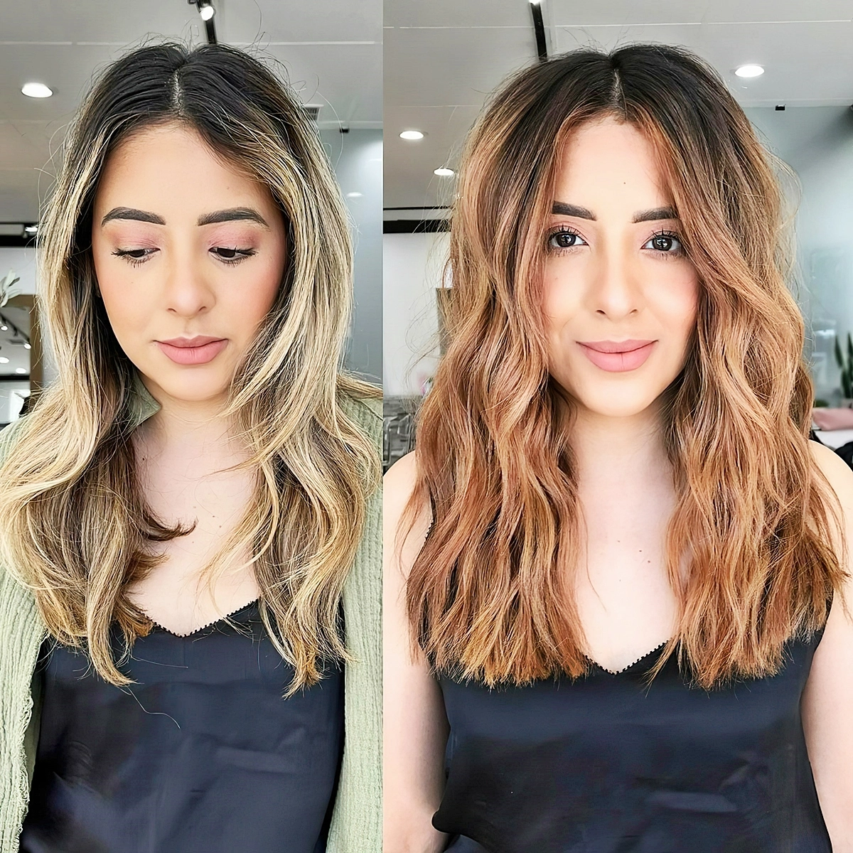 stufig duennes haar frisuren mittellang rotbraune balayage mit dunkelm ansatz volumenschnitt ideen raylorojohair