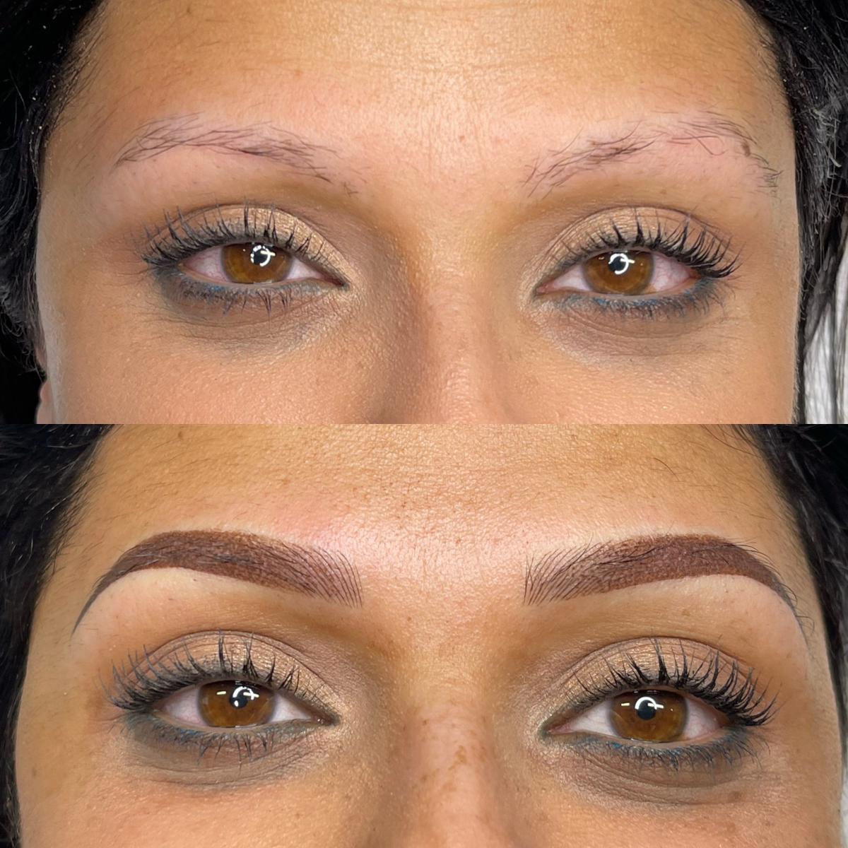 vor und nach dem permanent make up der augenbrauen