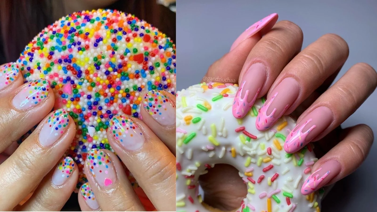 glazed donut nails mit regenbogenstreuseln