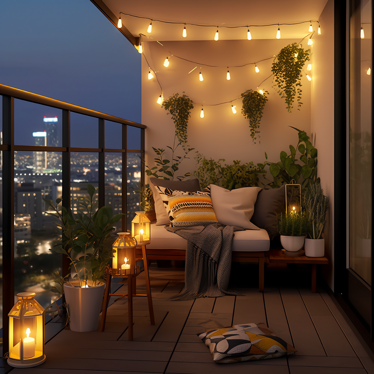 licht auf einem kleinen balkon lounge