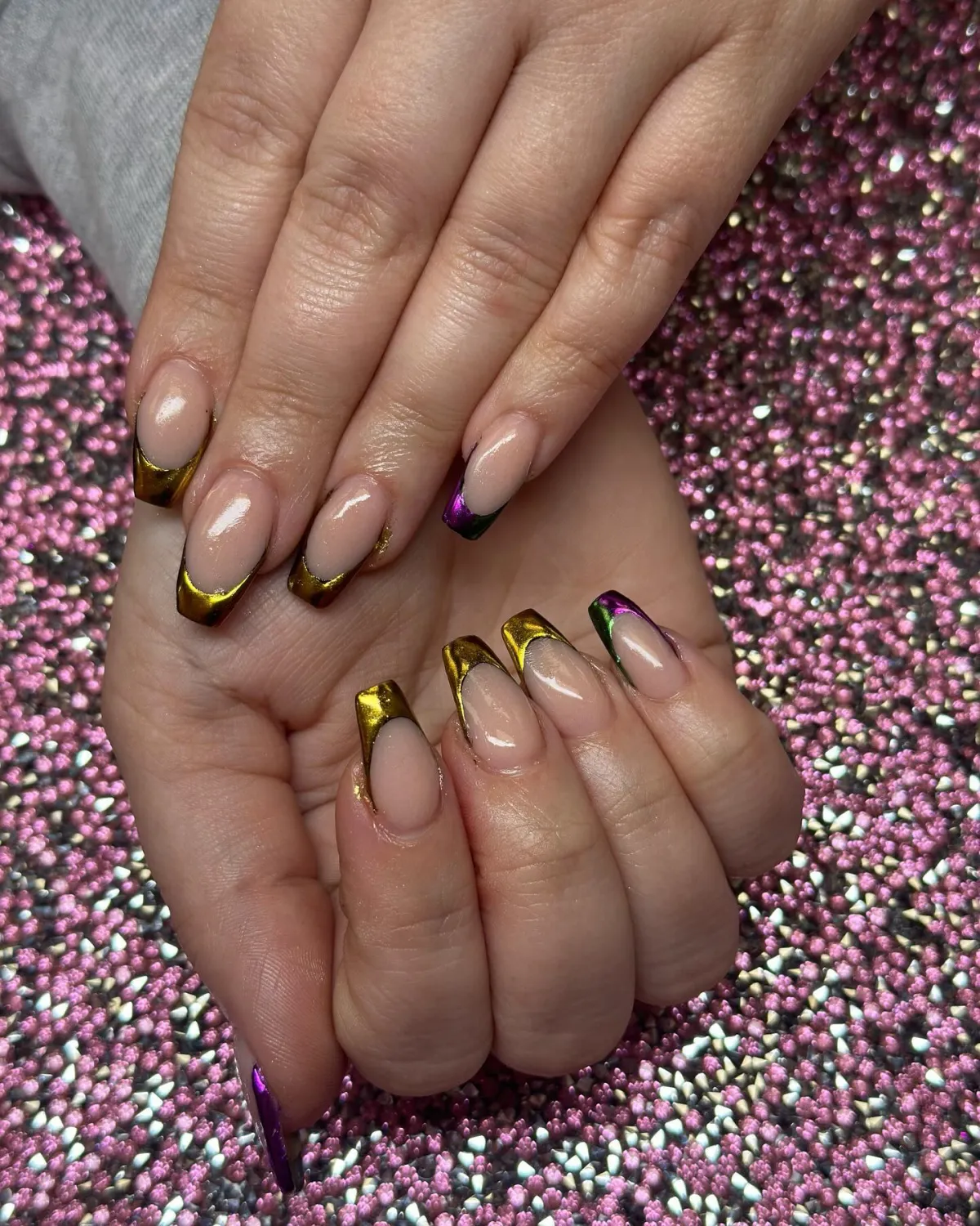chrome french nails in gold