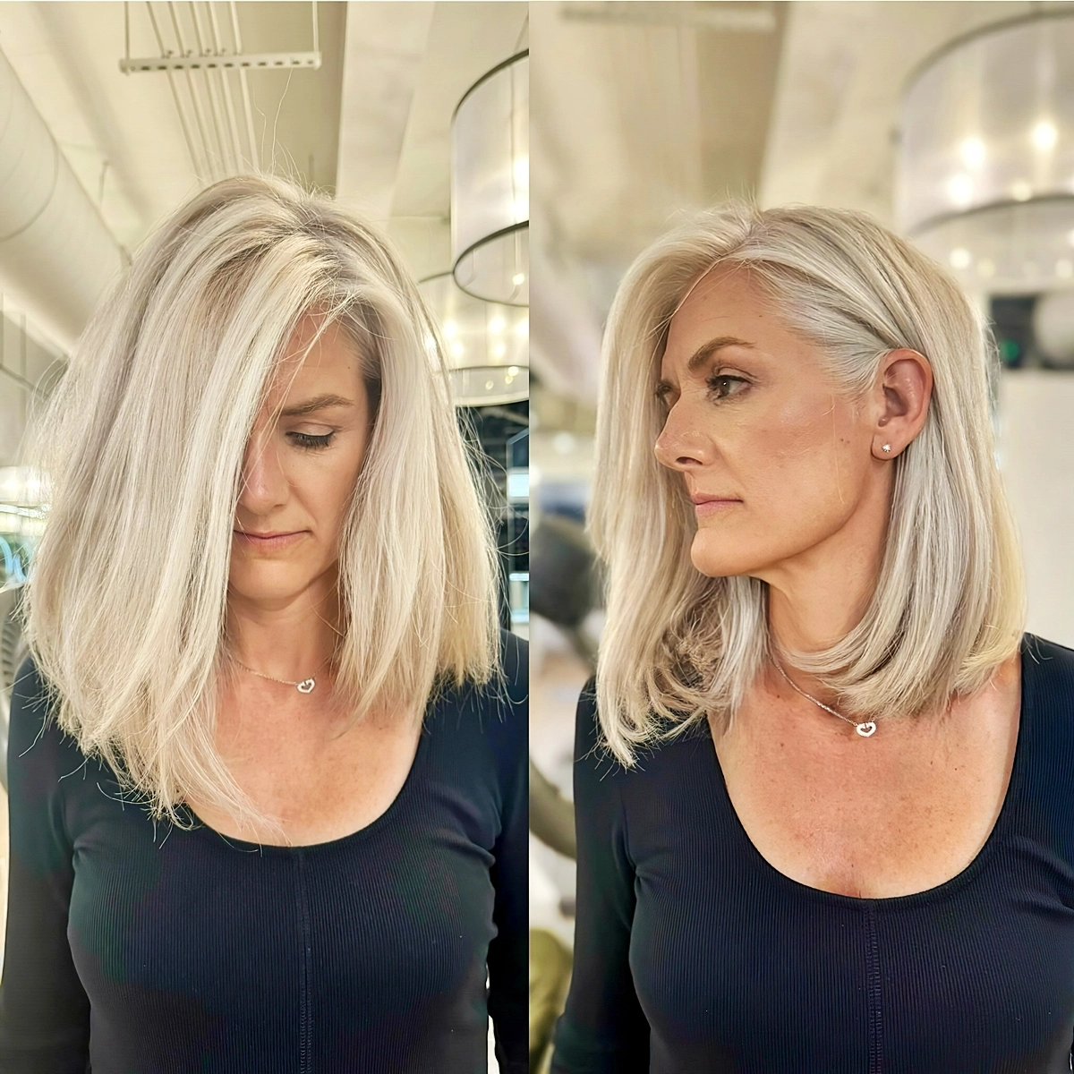 frisuren fuer halblanges haar platinblonde haare ultra long bob fuer frauen ab 50 colorlicious