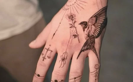 hand tattoos vogel und blume detailliert