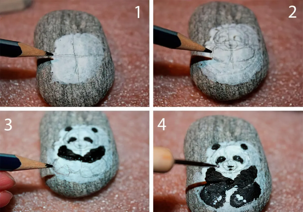 pandabär auf stein zeichnen schritt für schritt anleitung