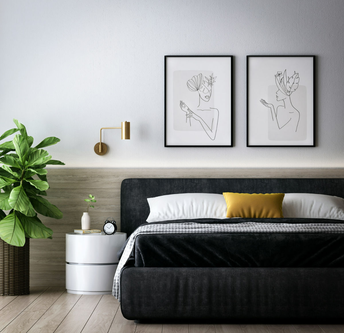 schlafzimmer wand gestalten minimalistische bilder