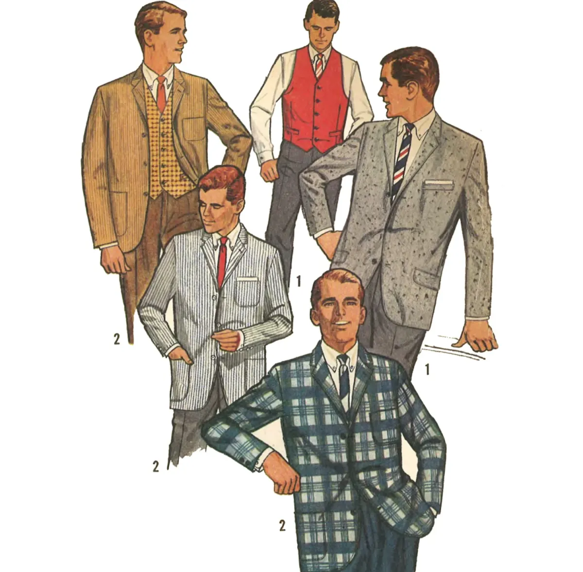 herrenmode 60er jahre anzüge schmale krawatten