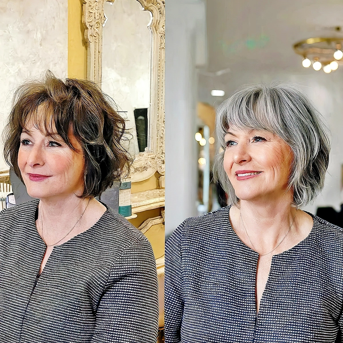 stufige bob frisuren ab 50 moderne kurzhaarschnitte duer aeltere frauen graue haare bob mit pony