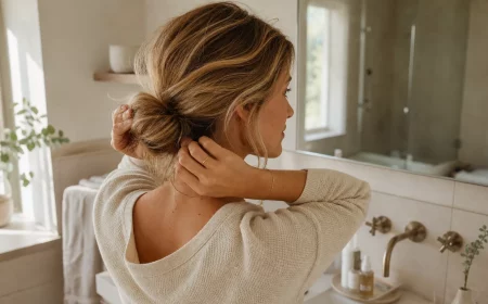 Einfache Frisur für mittellanges Haar: lässiger Low Bun am Morgen