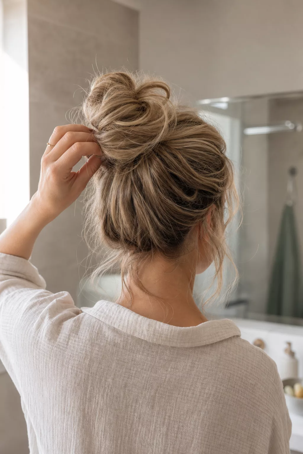 Messy Bun als einfache Frisur für mittellanges Haar