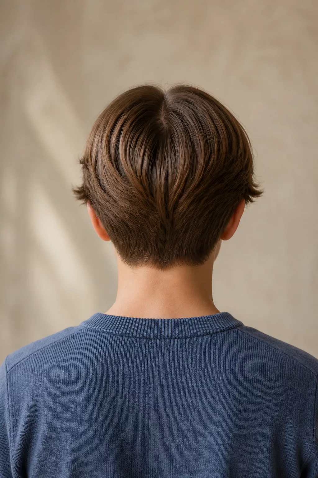 Curtain Cut mit Mittelscheitel von hinten bei einem Teenager, einer der Trendschnitte für Jungs