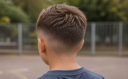 Textured Crop mit Low Fade von hinten, trendy Frisur für Jungs 2026