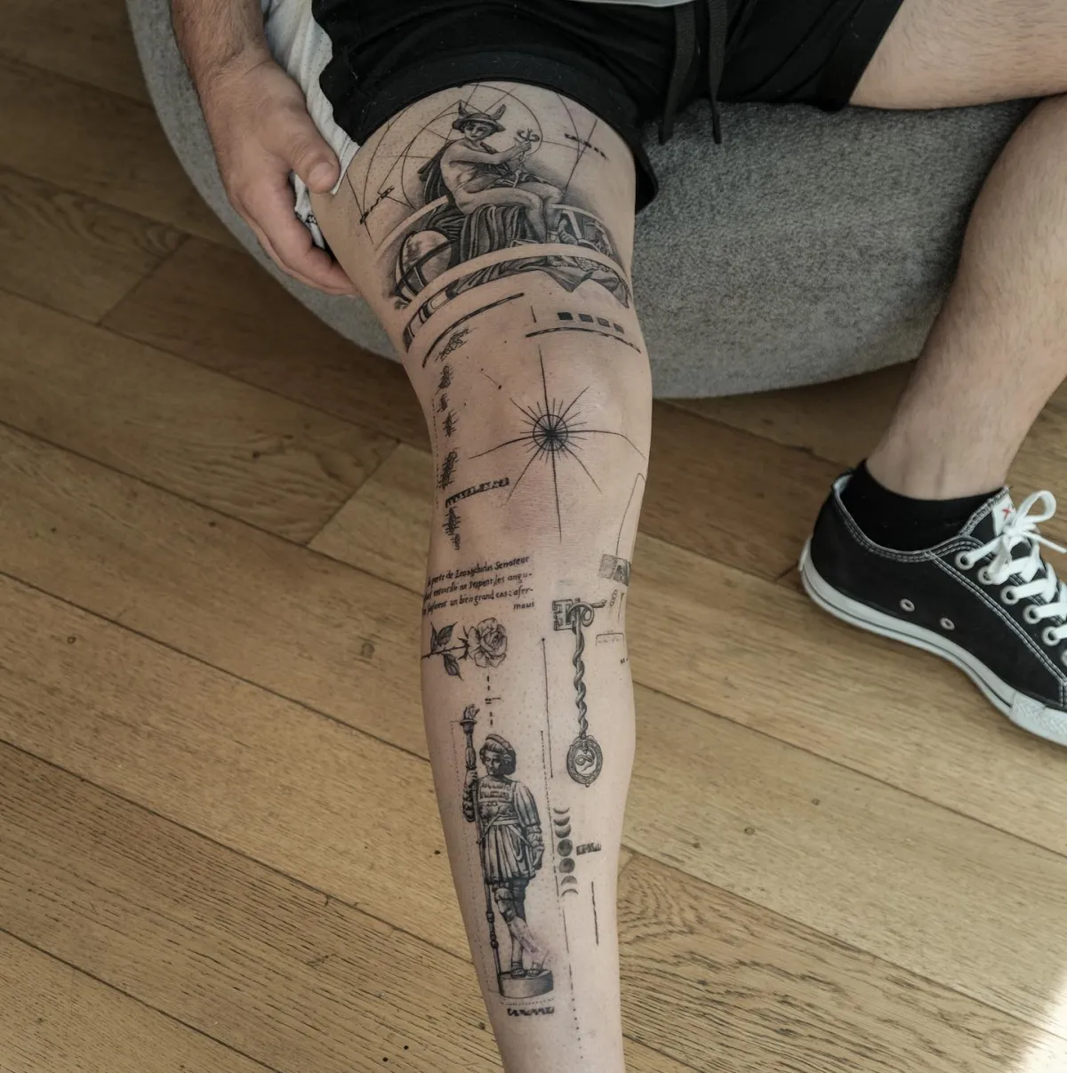 full sleeve tattoo ideen für männer bein