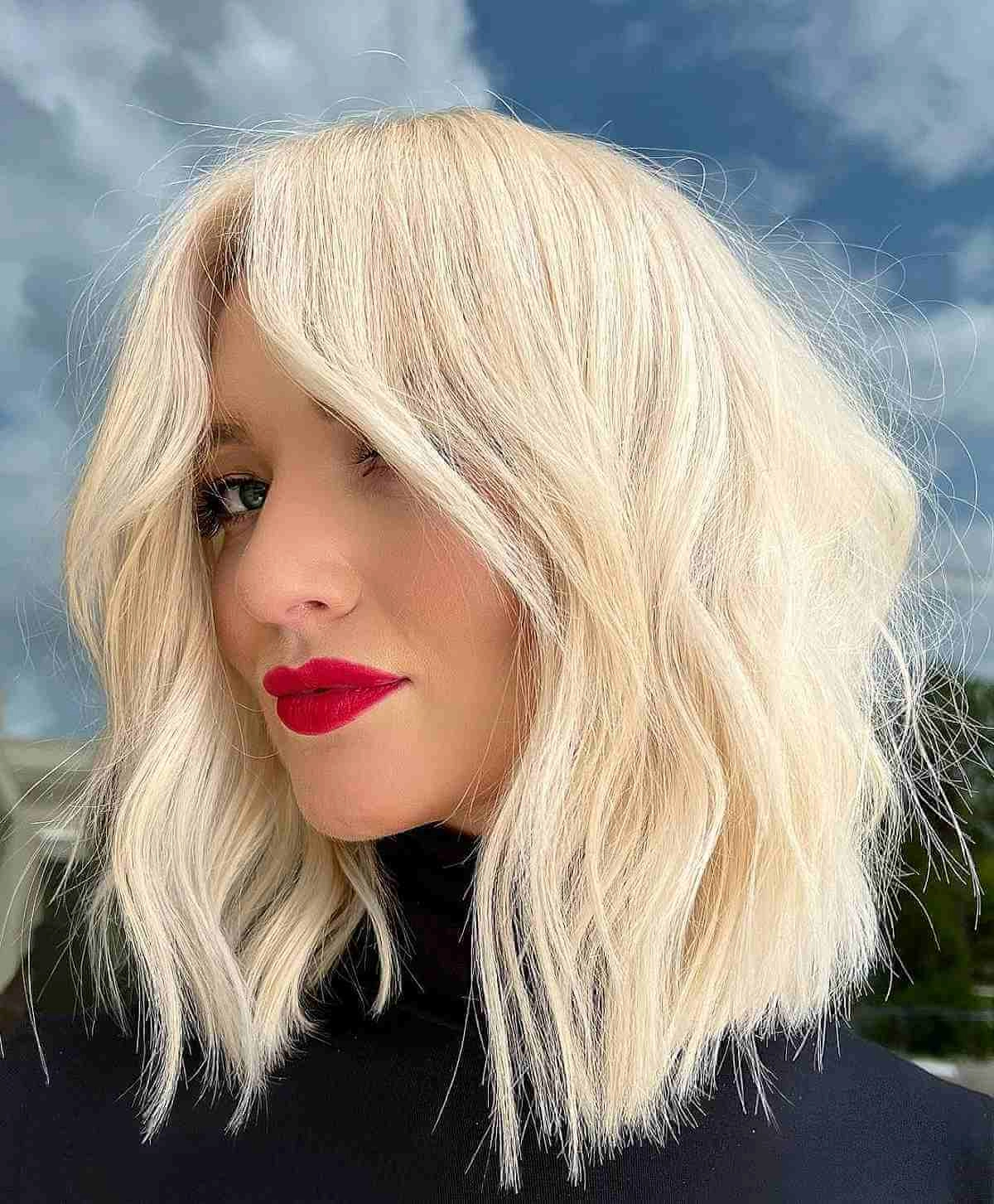 frisuren fuer duennes haar blonder langer bob mit curtain bangs 