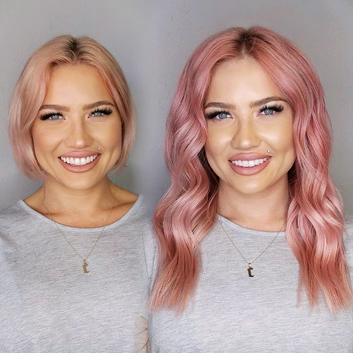 frisuren fuer runde gesichter trendige haarfarbe rosa haare 