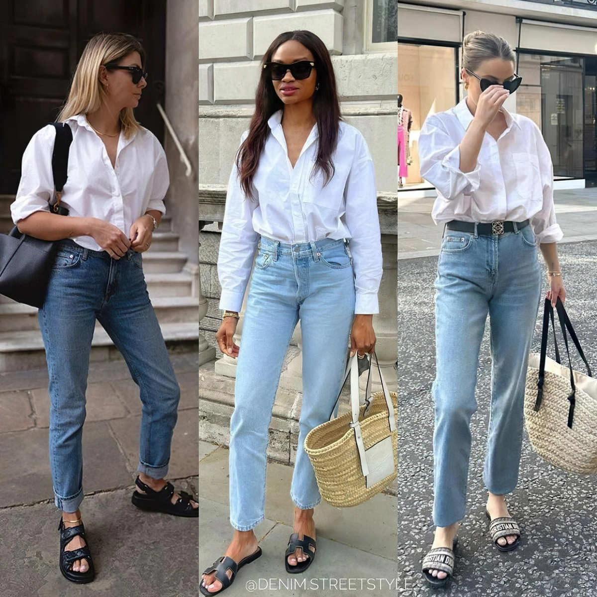 jeans kombinieren mit weissem hemd outfit ideen 2024 mode damen